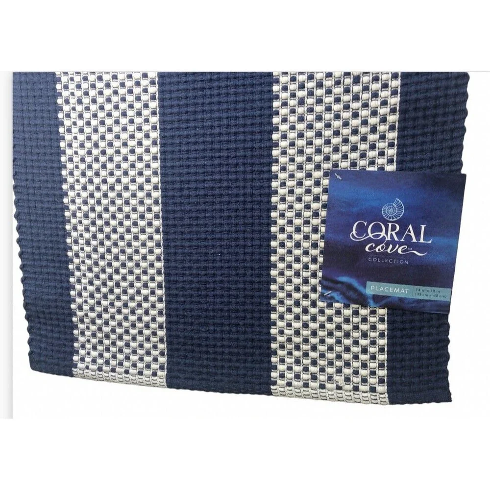 Coral Cove Fabric Placemats Set of 4 Navy White 19x14 Cotton Tropical Beach